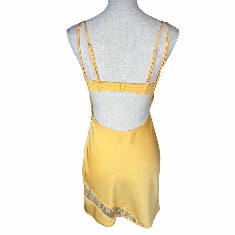 Meshki Yellow Lemon Joslyn Lace Satin Slip Mini Dress - Picture 6 of 12